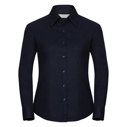 Bright Navy - Front - Russell Collection Ladies-Womens Long Sleeve Easy Care Oxford Shirt