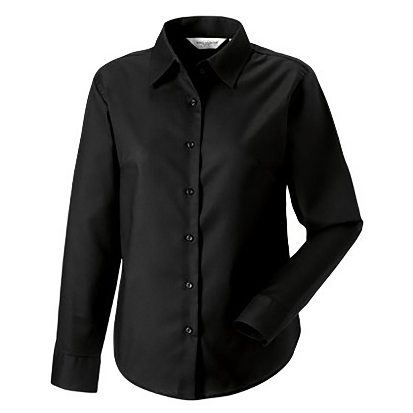 Black - Side - Russell Collection Ladies-Womens Long Sleeve Easy Care Oxford Shirt