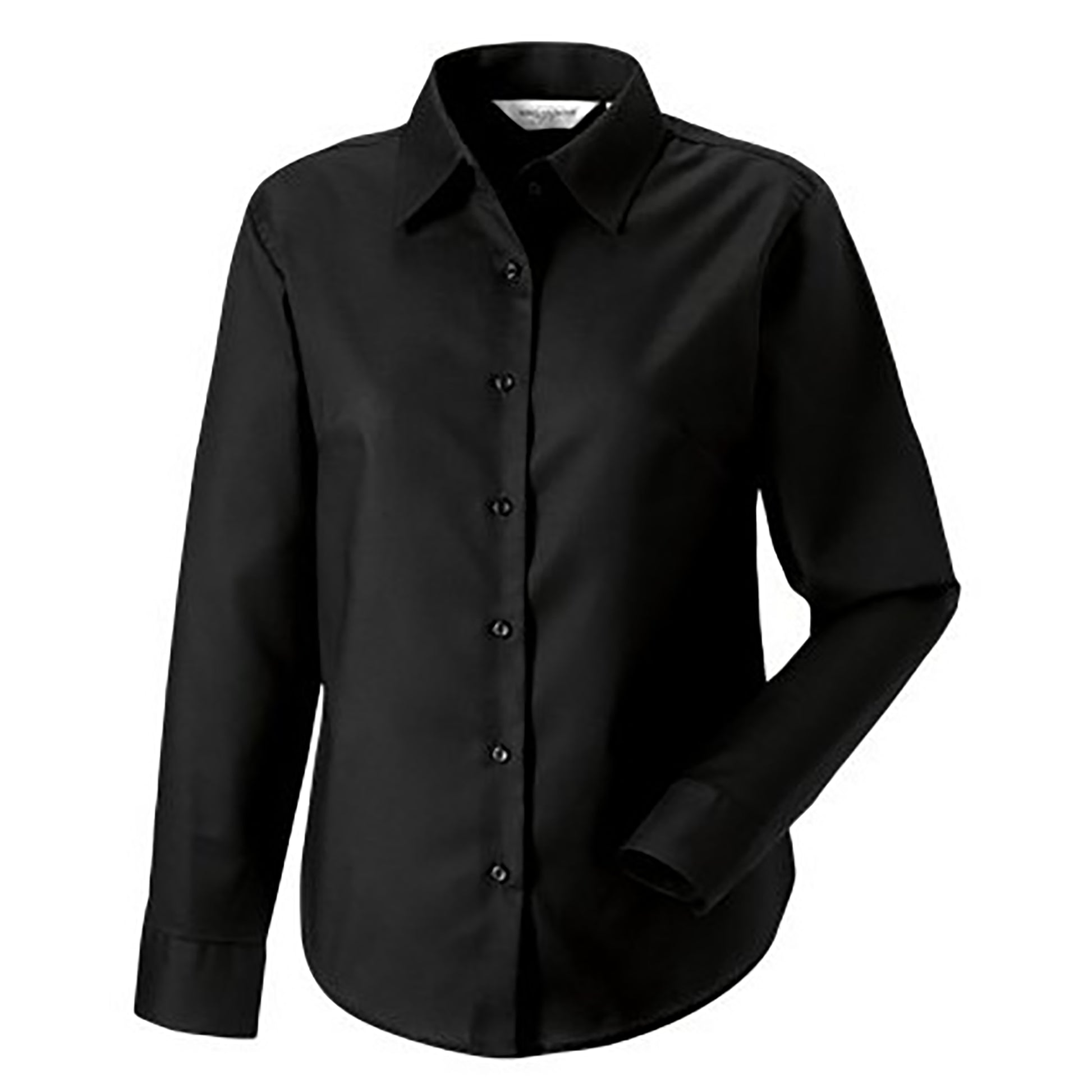 Black - Side - Russell Collection Ladies-Womens Long Sleeve Easy Care Oxford Shirt