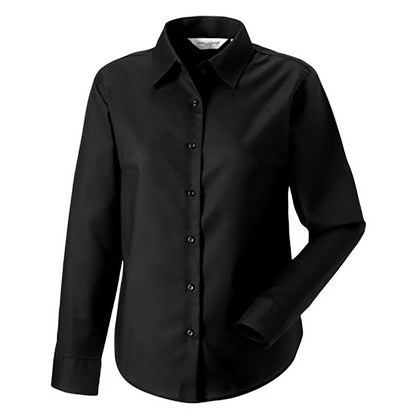 Black - Side - Russell Collection Ladies-Womens Long Sleeve Easy Care Oxford Shirt