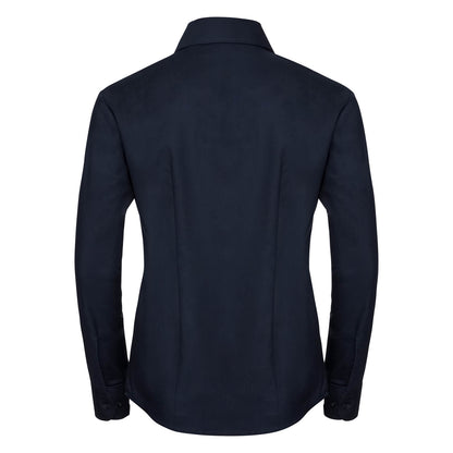Bright Navy - Back - Russell Collection Ladies-Womens Long Sleeve Easy Care Oxford Shirt