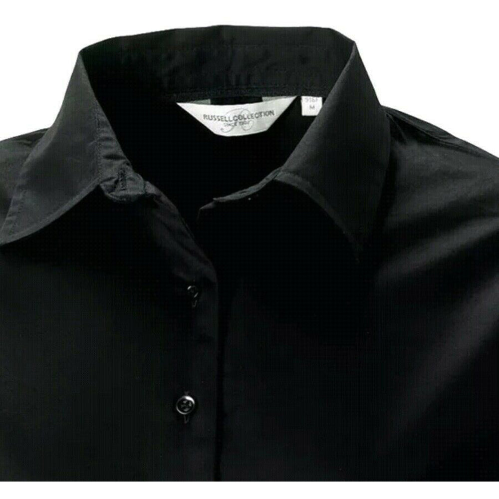 Black - Lifestyle - Russell Collection Ladies-Womens Long Sleeve Easy Care Oxford Shirt