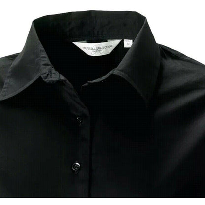 Black - Lifestyle - Russell Collection Ladies-Womens Long Sleeve Easy Care Oxford Shirt