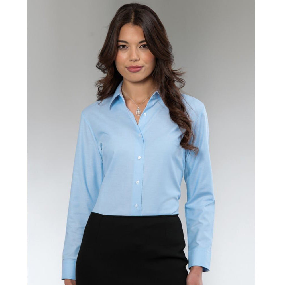 Oxford Blue - Side - Russell Collection Ladies-Womens Long Sleeve Easy Care Oxford Shirt