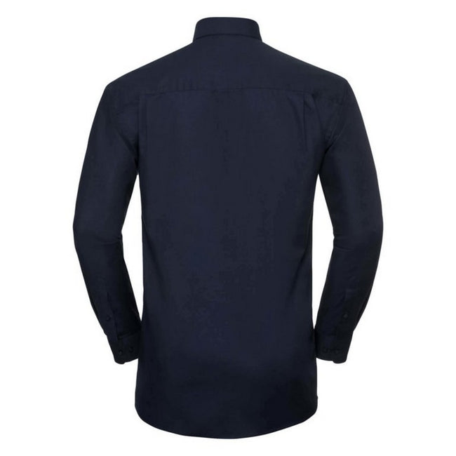 Bright Navy - Back - Russell Collection Mens Long Sleeve Easy Care Oxford Shirt