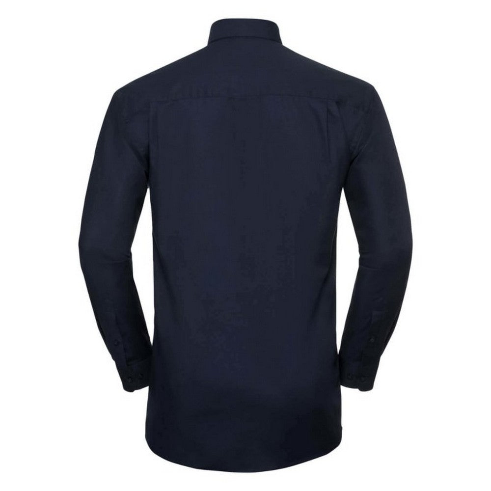 Bright Navy - Back - Russell Collection Mens Long Sleeve Easy Care Oxford Shirt