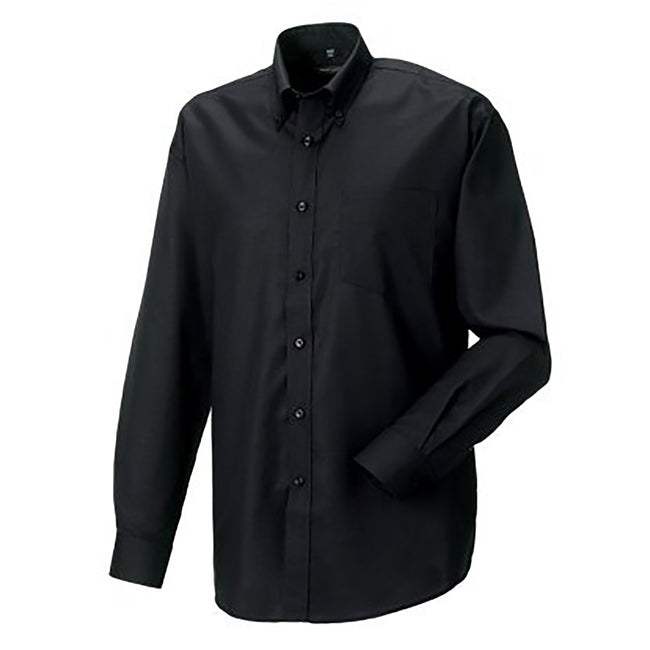 Black - Back - Russell Collection Mens Long Sleeve Easy Care Oxford Shirt