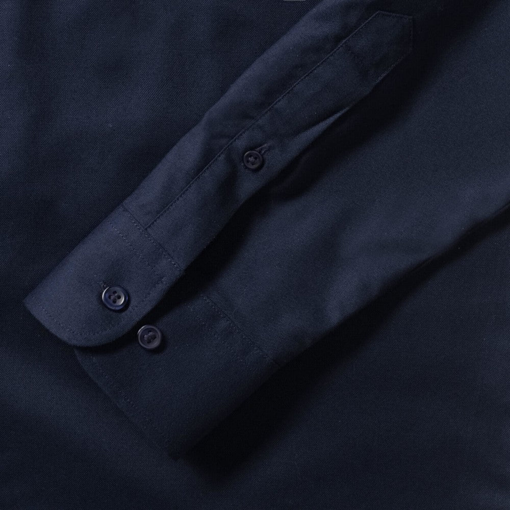 Bright Navy - Close up - Russell Collection Mens Long Sleeve Easy Care Oxford Shirt