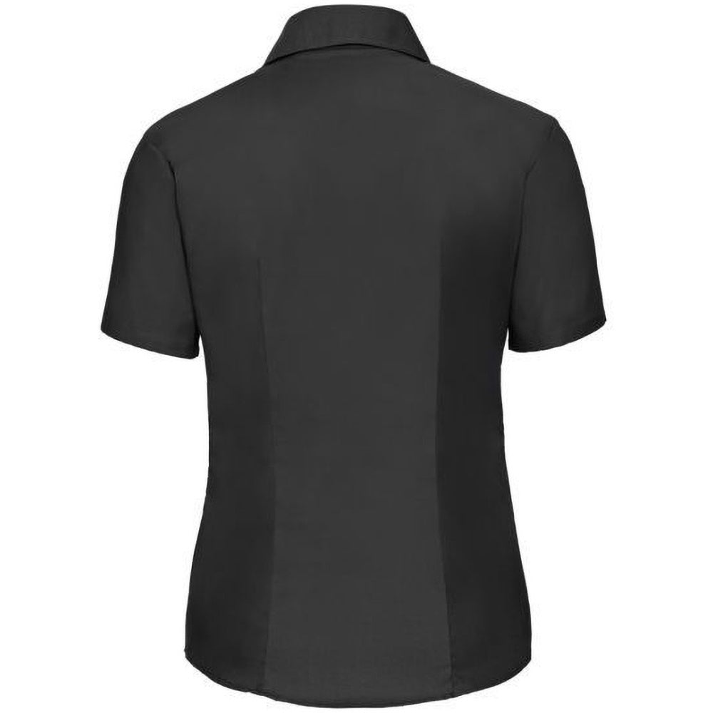 Black - Back - Russell Collection Ladies-Womens Short Sleeve Easy Care Oxford Shirt