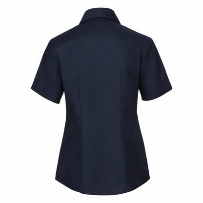 Bright Navy - Back - Russell Collection Ladies-Womens Short Sleeve Easy Care Oxford Shirt