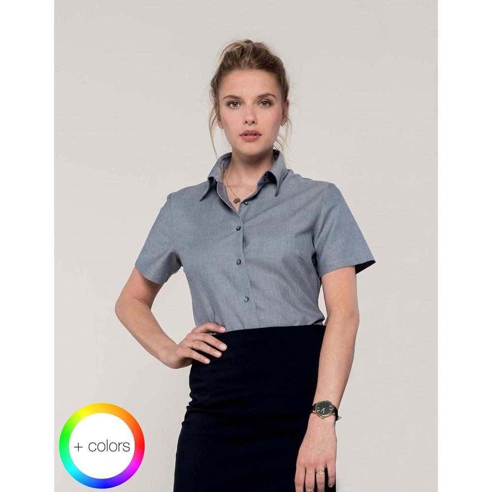 Silver Grey - Back - Russell Collection Ladies-Womens Short Sleeve Easy Care Oxford Shirt
