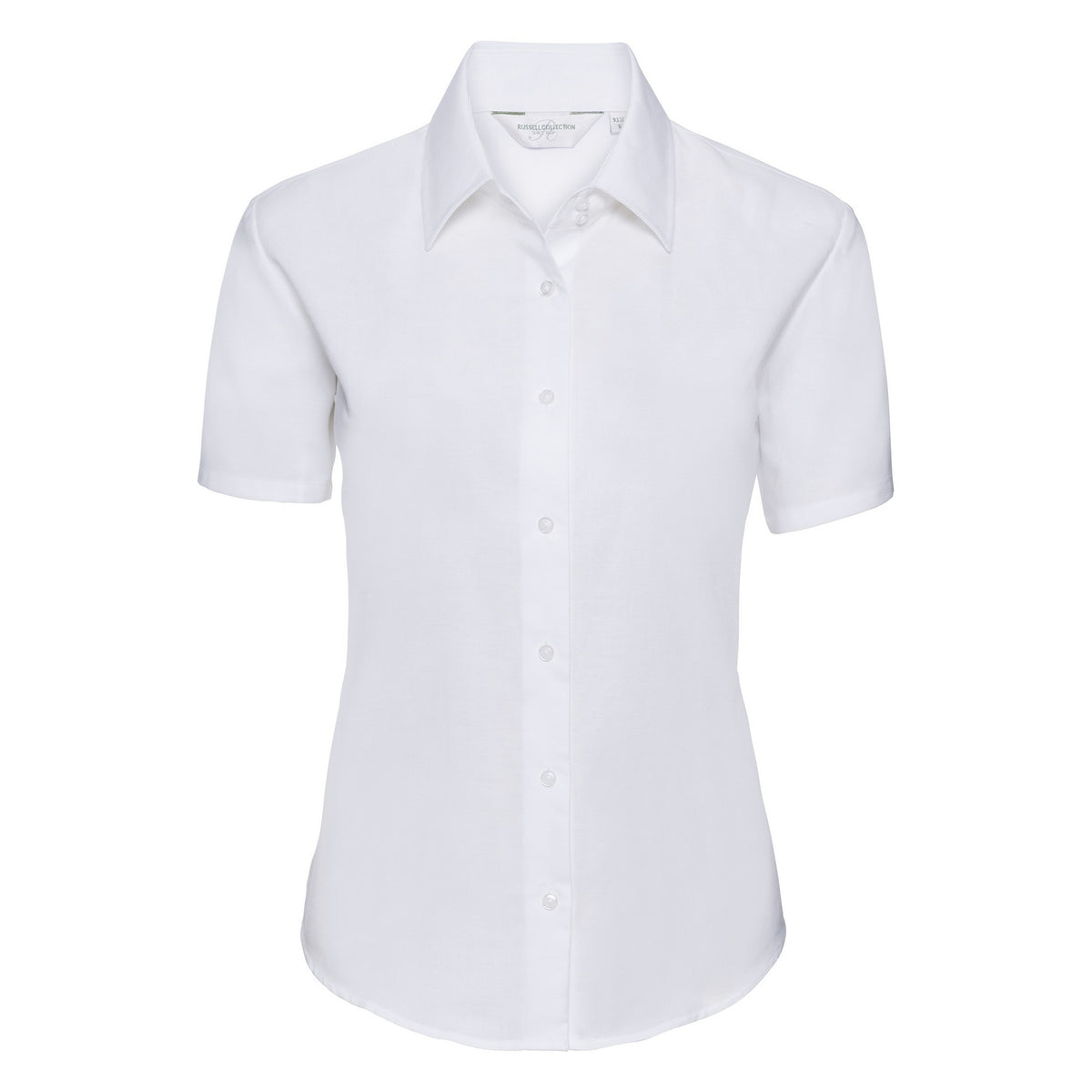 White - Front - Russell Collection Ladies-Womens Short Sleeve Easy Care Oxford Shirt