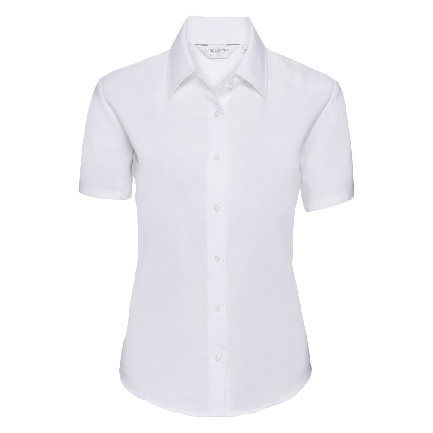 White - Front - Russell Collection Ladies-Womens Short Sleeve Easy Care Oxford Shirt