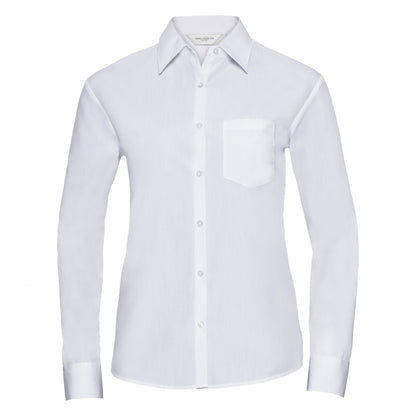 White - Front - Russell Collection Ladies-Womens Long Sleeve Shirt