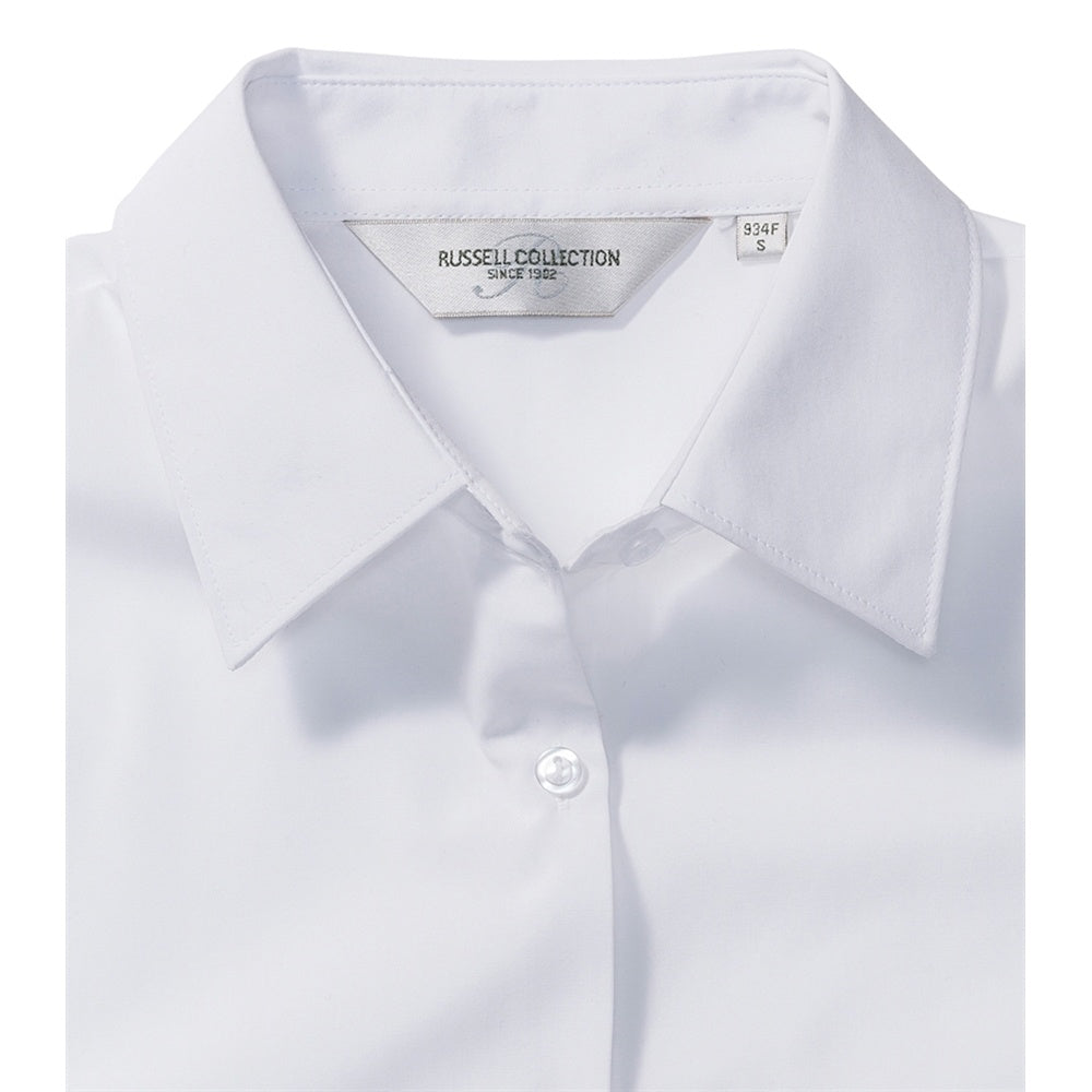White - Side - Russell Collection Ladies-Womens Long Sleeve Shirt
