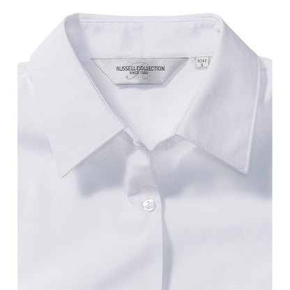 White - Side - Russell Collection Ladies-Womens Long Sleeve Shirt