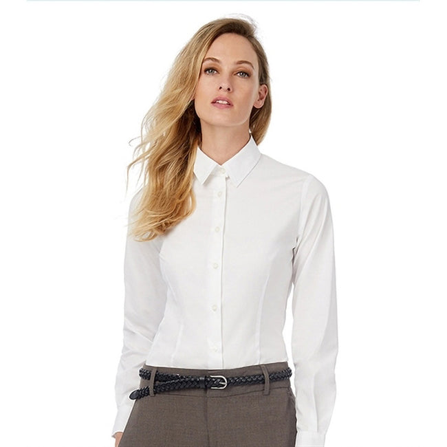 White - Lifestyle - Russell Collection Ladies-Womens Long Sleeve Shirt