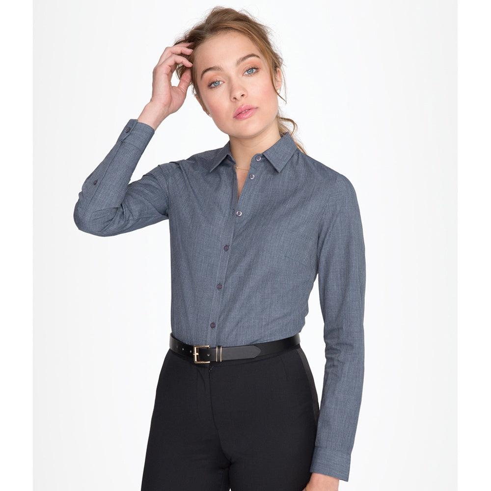 Convoy Grey - Side - Russell Collection Ladies-Womens Long Sleeve Shirt