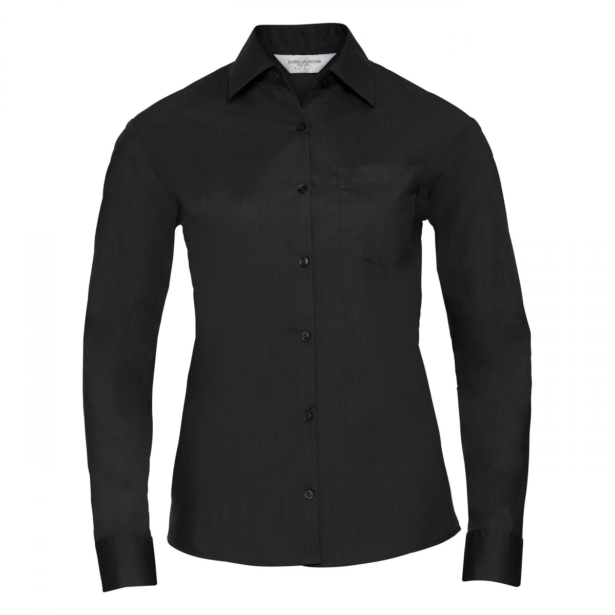 Black - Front - Russell Collection Ladies-Womens Long Sleeve Shirt