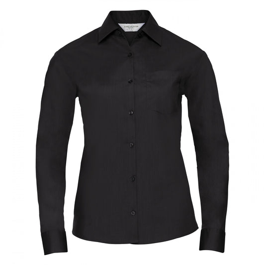 Black - Front - Russell Collection Ladies-Womens Long Sleeve Shirt