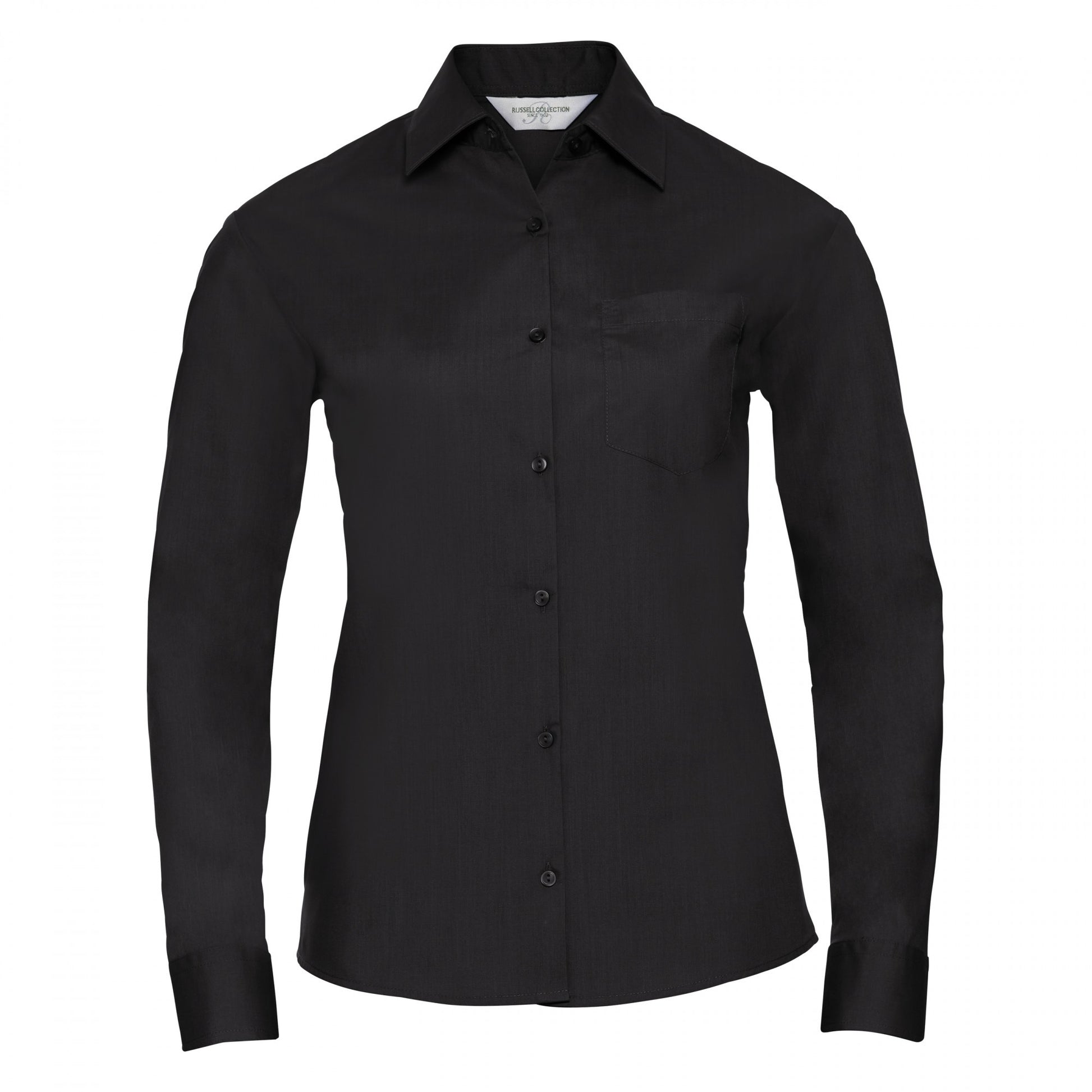 Black - Front - Russell Collection Ladies-Womens Long Sleeve Shirt