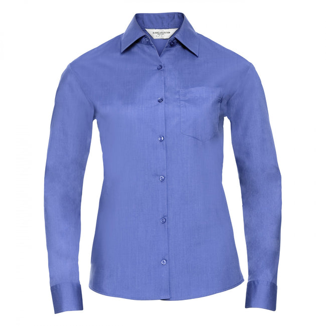 Corporate Blue - Front - Russell Collection Ladies-Womens Long Sleeve Shirt
