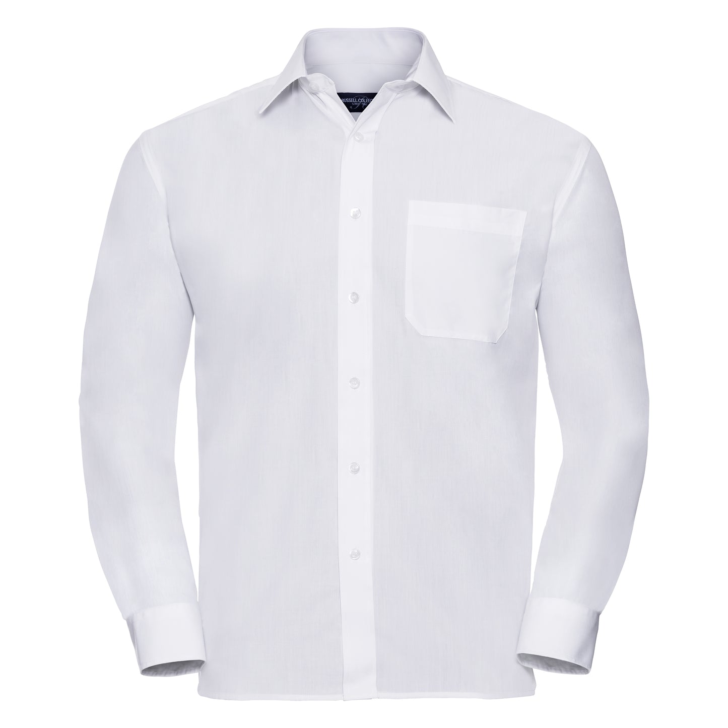 White - Front - Russell Collection Mens Long Sleeve Shirt