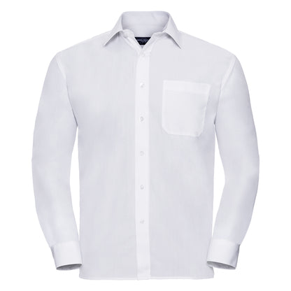 White - Front - Russell Collection Mens Long Sleeve Shirt