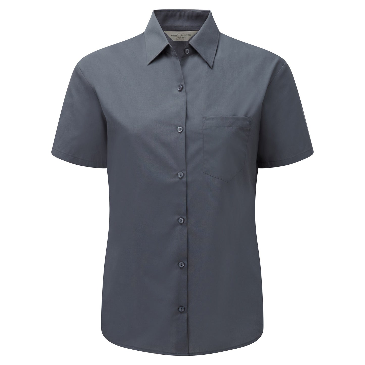 Convoy Grey - Front - Russell Collection Ladies-Womens Short Sleeve Poly-Cotton Easy Care Poplin Shirt