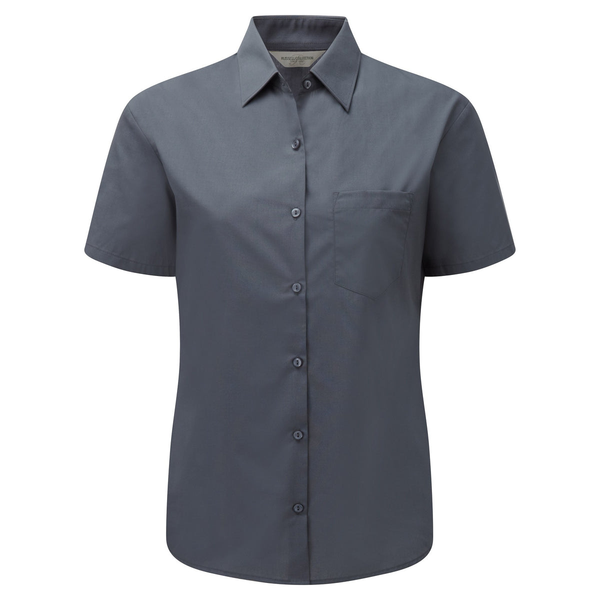 Convoy Grey - Front - Russell Collection Ladies-Womens Short Sleeve Poly-Cotton Easy Care Poplin Shirt