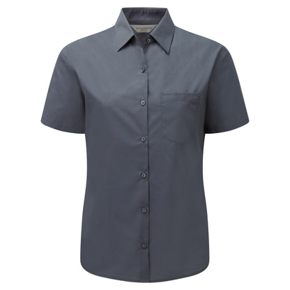 Convoy Grey - Front - Russell Collection Ladies-Womens Short Sleeve Poly-Cotton Easy Care Poplin Shirt