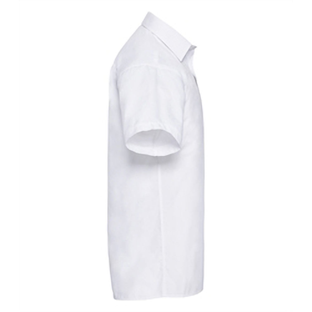 White - Side - Russell Collection Ladies-Womens Short Sleeve Poly-Cotton Easy Care Poplin Shirt