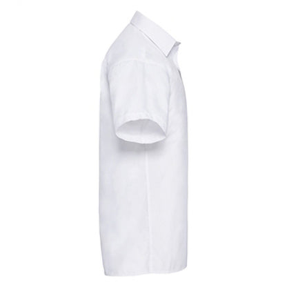 White - Side - Russell Collection Ladies-Womens Short Sleeve Poly-Cotton Easy Care Poplin Shirt