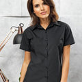 Black - Lifestyle - Russell Collection Ladies-Womens Short Sleeve Poly-Cotton Easy Care Poplin Shirt