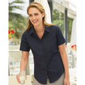 Black - Pack Shot - Russell Collection Ladies-Womens Short Sleeve Poly-Cotton Easy Care Poplin Shirt