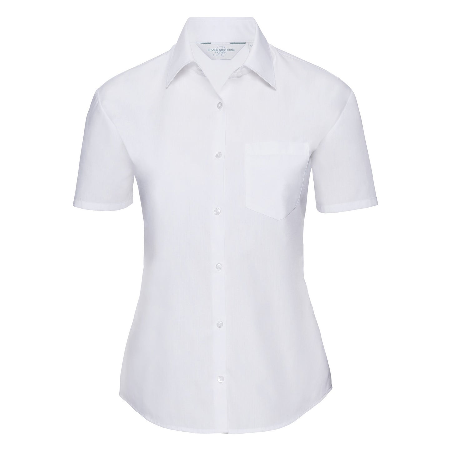 White - Front - Russell Collection Ladies-Womens Short Sleeve Poly-Cotton Easy Care Poplin Shirt