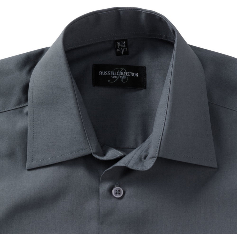 Convoy Grey - Side - Russell Collection Mens Short Sleeve Poly-Cotton Easy Care Poplin Shirt