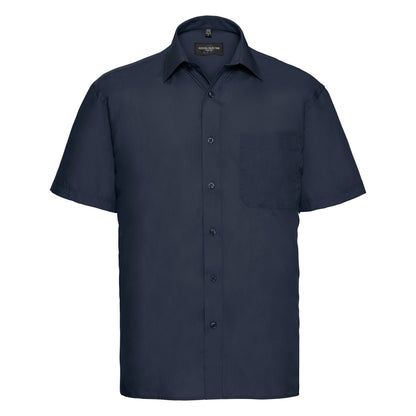 French Navy - Front - Russell Collection Mens Short Sleeve Poly-Cotton Easy Care Poplin Shirt