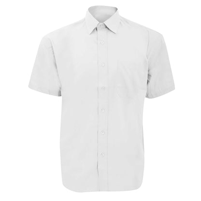 White - Front - Russell Collection Mens Short Sleeve Poly-Cotton Easy Care Poplin Shirt