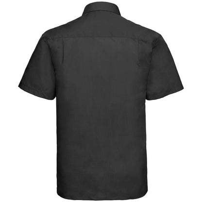 Black - Back - Russell Collection Mens Short Sleeve Poly-Cotton Easy Care Poplin Shirt