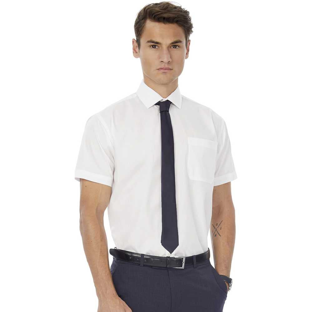 White - Side - Russell Collection Mens Short Sleeve Poly-Cotton Easy Care Poplin Shirt