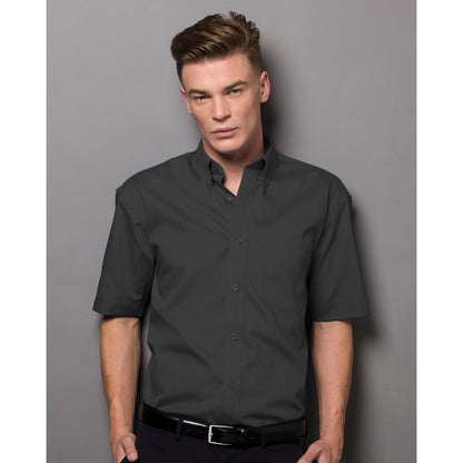 Black - Side - Russell Collection Mens Short Sleeve Poly-Cotton Easy Care Poplin Shirt