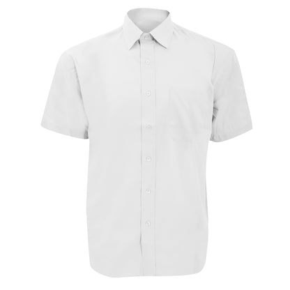 White - Front - Russell Collection Mens Short Sleeve Poly-Cotton Easy Care Poplin Shirt