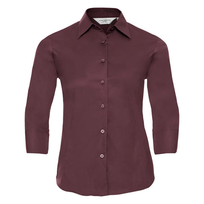 Port - Front - Russell Collection Ladies-Womens 3-4 Sleeve Easy Care Fitted Shirt