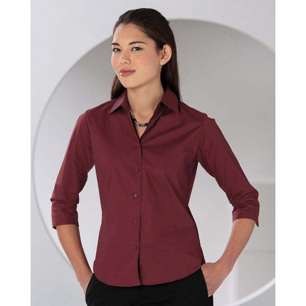 Port - Back - Russell Collection Ladies-Womens 3-4 Sleeve Easy Care Fitted Shirt