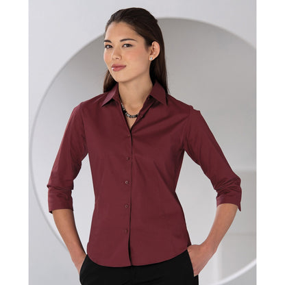 Port - Back - Russell Collection Ladies-Womens 3-4 Sleeve Easy Care Fitted Shirt