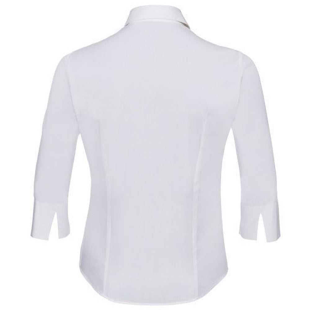 White - Back - Russell Collection Ladies-Womens 3-4 Sleeve Easy Care Fitted Shirt