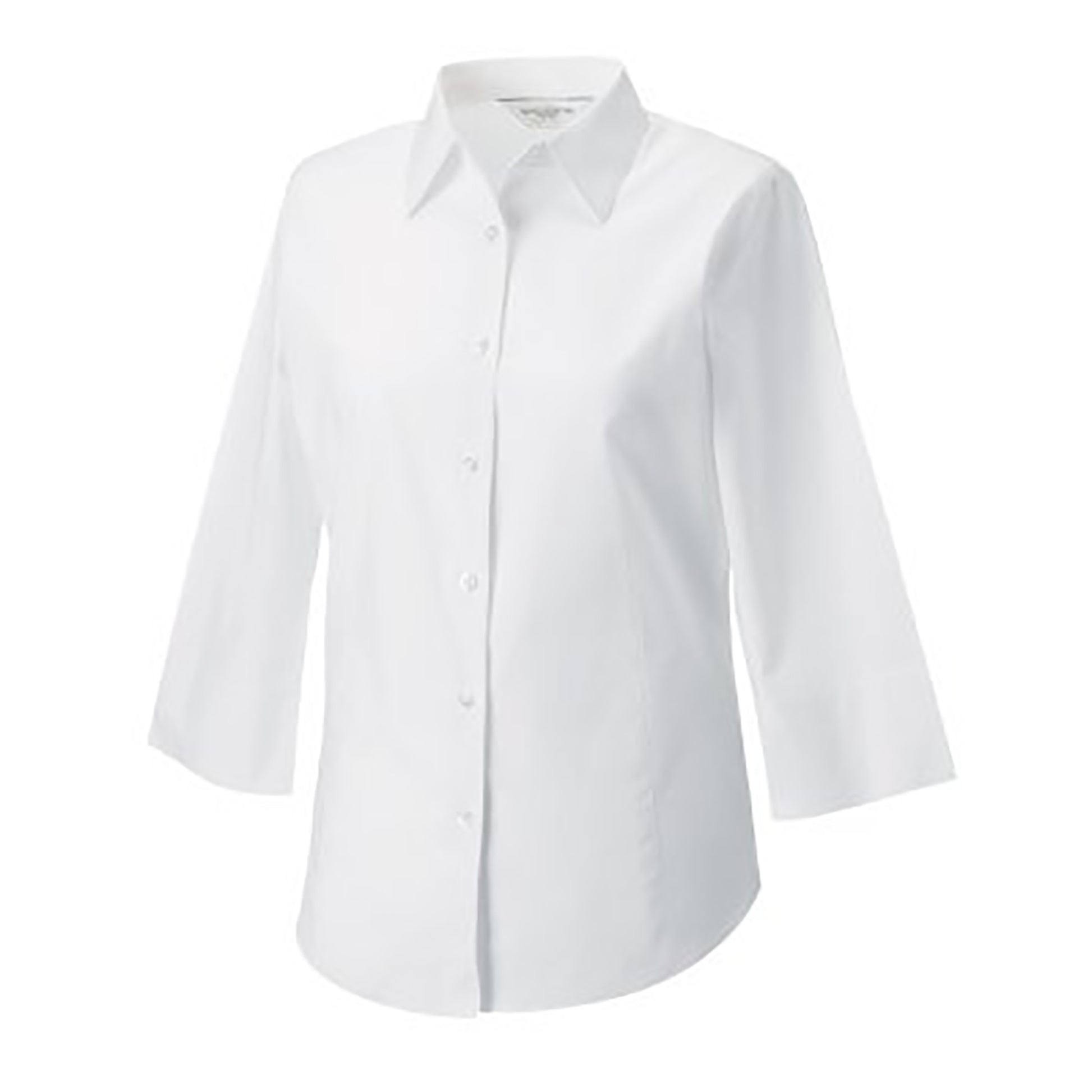 White - Side - Russell Collection Ladies-Womens 3-4 Sleeve Easy Care Fitted Shirt