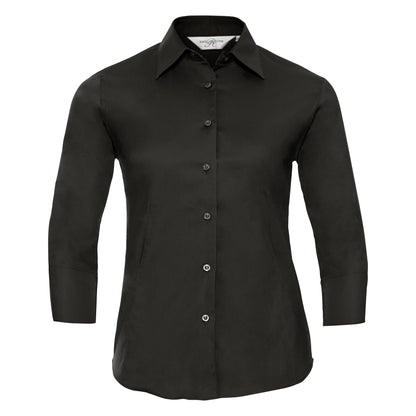 Black - Front - Russell Collection Ladies-Womens 3-4 Sleeve Easy Care Fitted Shirt