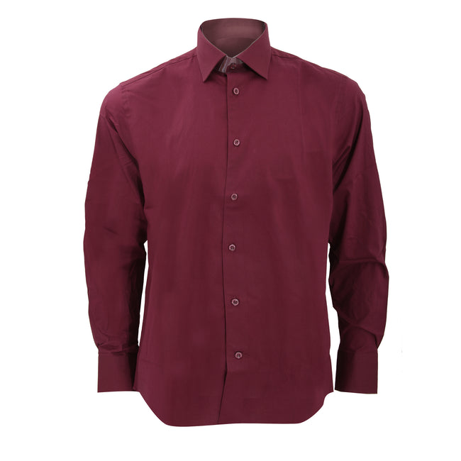 Port - Front - Russell Collection Mens Long Sleeve Easy Care Fitted Shirt